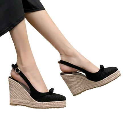 

GWAABD Spring Sandals for Women 2029 Wedge Heel French Fisherman Shoes 2023 Summer New Thick Sole Straw Woven Espadrilles Close Toe Sandals High Heel Party Shoes