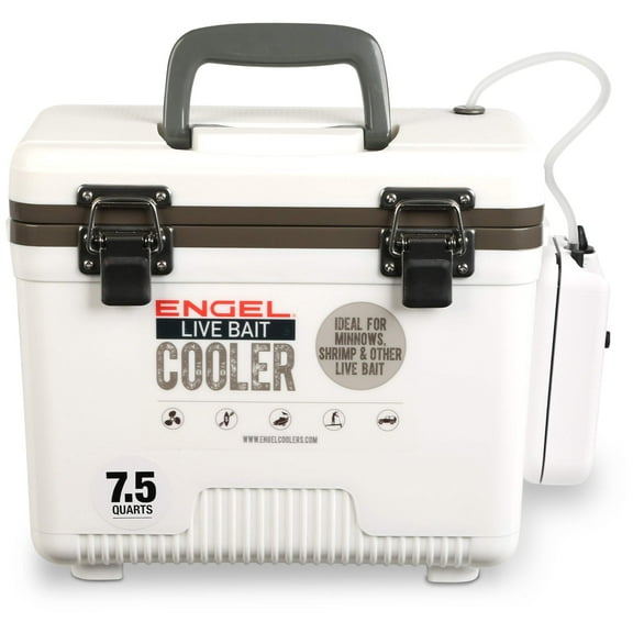 ENGEL 7.5 Qt Live Bait Cooler with 2-Speed Portable Aerator Pump - White