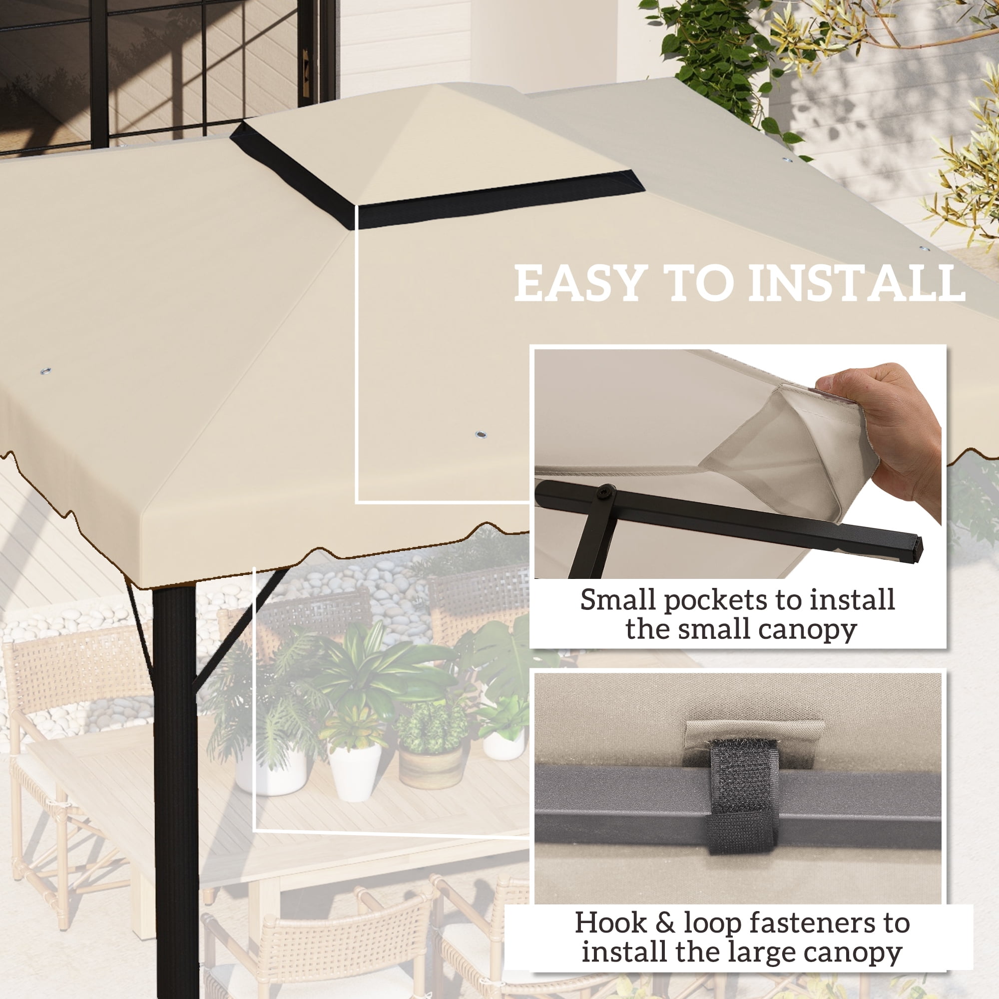 Outsunny 10' x 10' Gazebo Replacement Canopy, Double Roof Gazebo Top Cover (TOP ONLY), Beige
