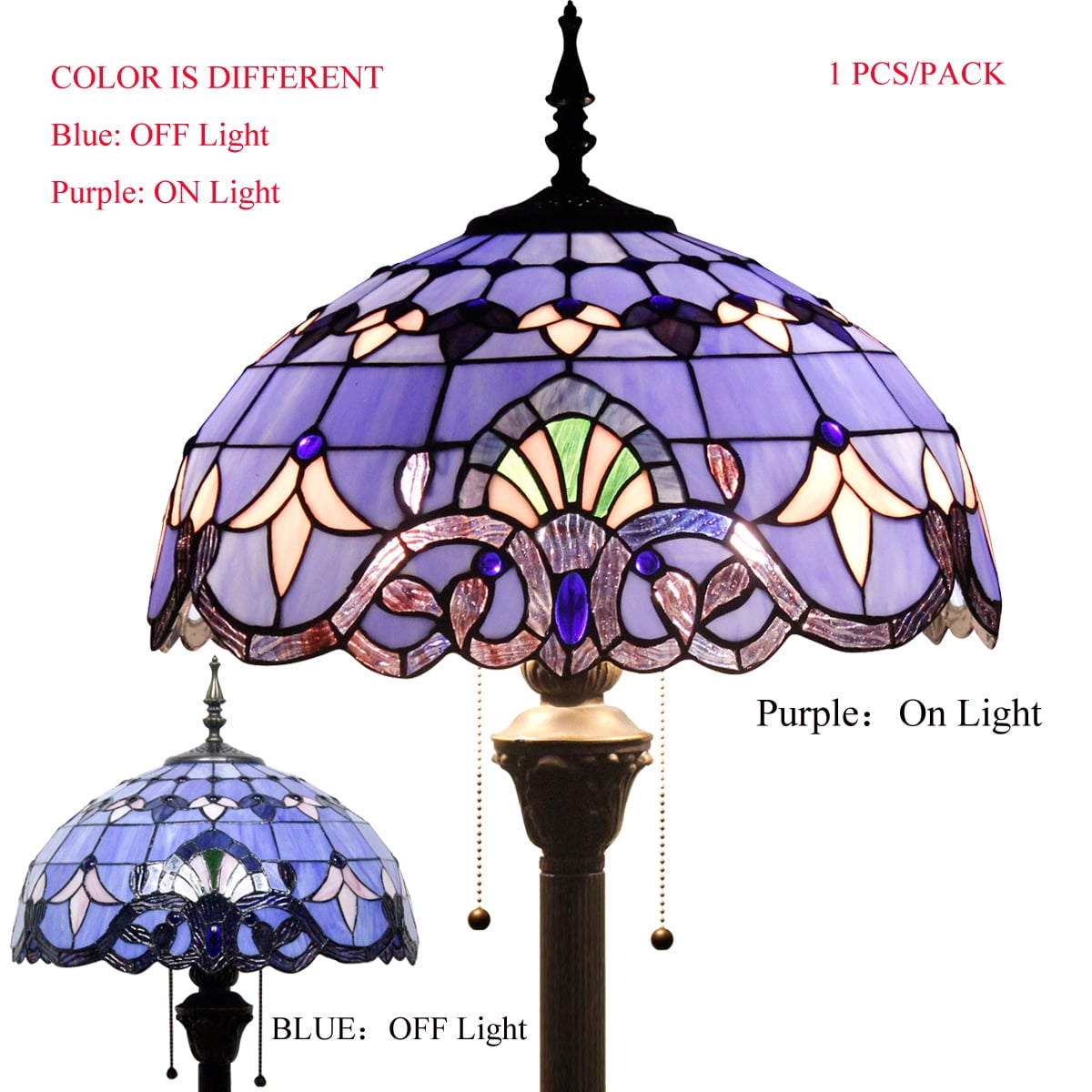 Tiffany Floor Lamp LED Bright Standing Reading Light 64"Tall Blue Stained Glass Baroque Style Shade Boho Industrial Bronze Pole Vintage Base Corner Kids Bedroom Living Room Farmhouse Office WERFACTORY