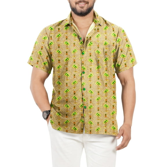 HAPPY BAY Men's Hawaiian Shirts Short Sleeve Button Down Shirt Pineapple Shirt Men Casual Vacation Summer Tropical Island Shirts for Men Funny S Tawny, Palm Tree