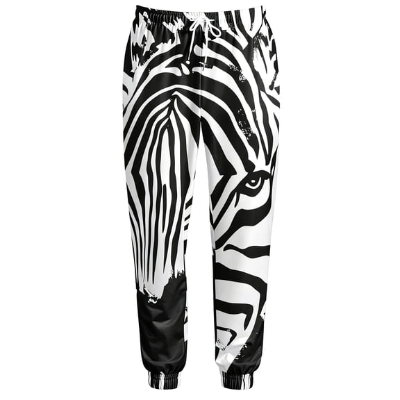 BUWTTED Mens Pants Zebra-Stripe Printed Pattern Comfortable Elastic Waist Trousers Slim Fit Outdoor Activities Jogger Black Pants L