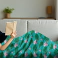 thumbnail image 3 of Blue and Pink Soft Flannel Fleece Throw Blanket, Graphic of Lotus Flowers and Leaves, Cozy Plush for Indoor and Outdoor Use, 70" x 90", Green Baby Pink, by Ambesonne, 3 of 5