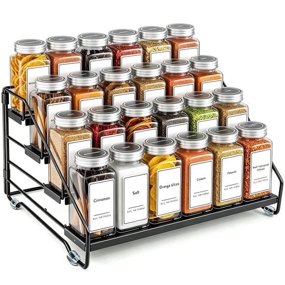 4 Tier Spice Rack for Cabinet, Spice Rack Organizer, Depth Adjustable Spice Holder for Countertop, Cupboard, Seasoning Shelf-1 PCS