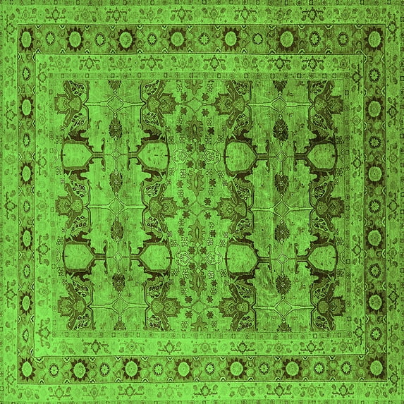 Ahgly Company Indoor Square Oriental Green Industrial Area Rugs, 8' Square