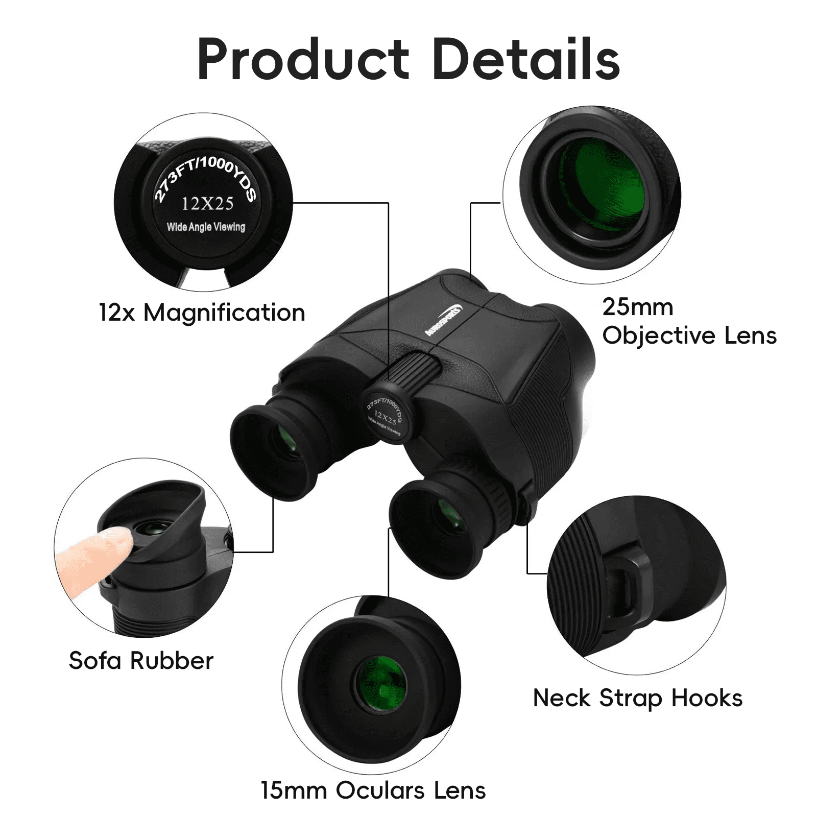 Aurosports 12x25 Compact Binoculars, High-Powered HD for Adults & Kids – Bird Watching, Hunting, Hiking, Camping, Concerts