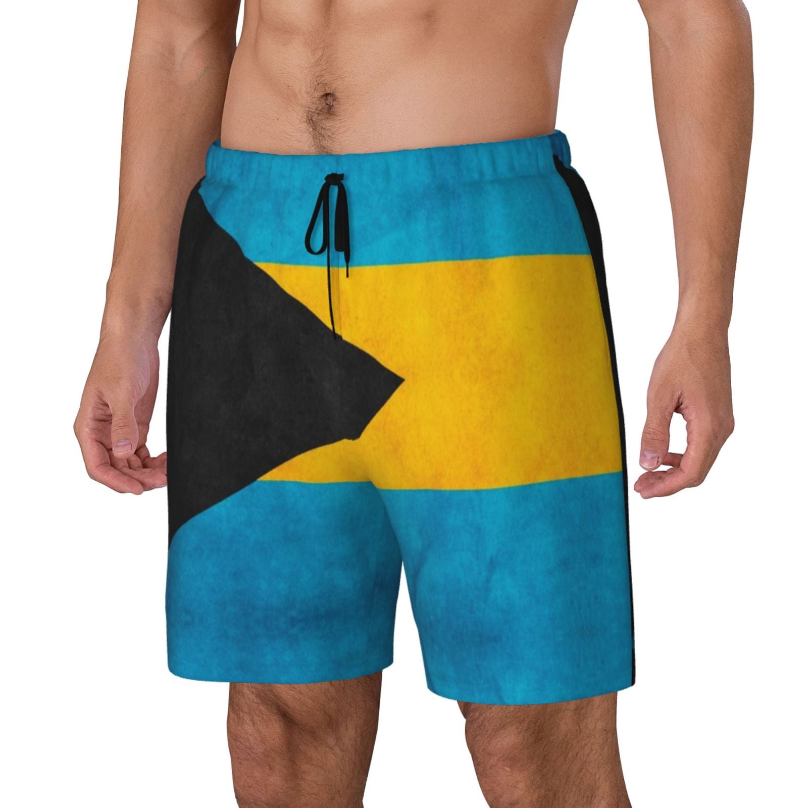 Men's Retro Bahamian Flag Swim Trunks with Compression Liner Bathing Suit Swimwear