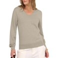 thumbnail image 3 of Female Long Sleeve V Neck Sweaters Fall Casual Classic Soft Loose Fit Basic Pullover Jumper Top Gray Apricot XL, 3 of 10
