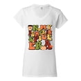 thumbnail image 2 of Wild Bobby In My Pumpkin Spice Era Groovy Letters Smiley Faces Thunderbolts Leaves Halloween Women Standard V-Neck Tee, White, Medium, 2 of 6