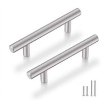 Topboutique 10 Pack Kitchen Cabinet Handles Silver Drawer Pulls 4 inch , Solid Stainless Steel T Bar with Satin Brushed Nickel, Hardware for Kitchen Cupboard Door Bathroom Furniture