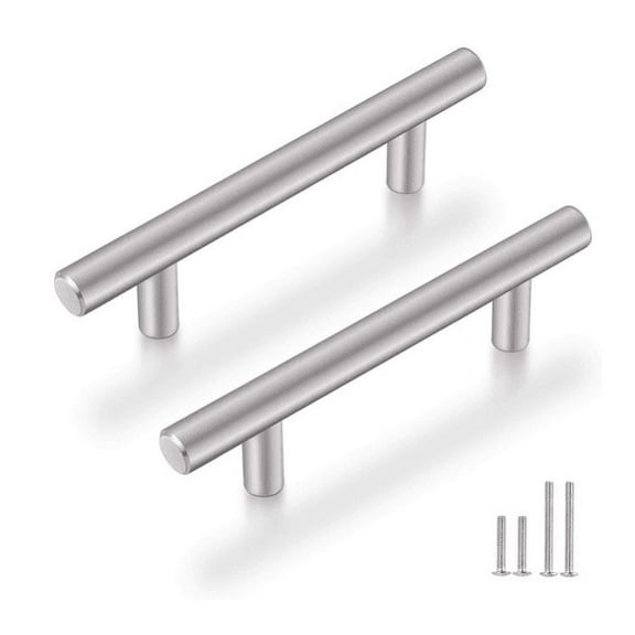 Topboutique 10 Pack Kitchen Cabinet Handles Silver Drawer Pulls 4 inch , Solid Stainless Steel T Bar with Satin Brushed Nickel, Hardware for Kitchen Cupboard Door Bathroom Furniture