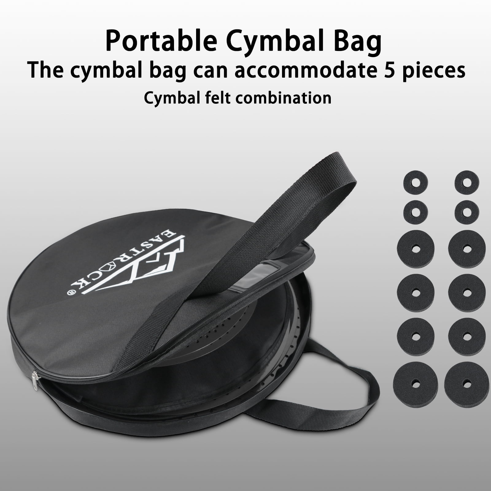 EASTROCK Low Volume Cymbal Pack 14/16/s18/20" Noise Reduction Alloy Cymbals with Bag and Felts for Quiet Practice ,Black