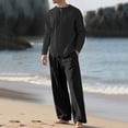 thumbnail image 4 of Gamivast Men's 2 Piece Lounge Set Long Sleeve Pleated Front Henley Shirt and Loose Fit Wide Leg Pants Breathable Soft Cotton Linen Blend Casual Outfit Set, 4 of 5