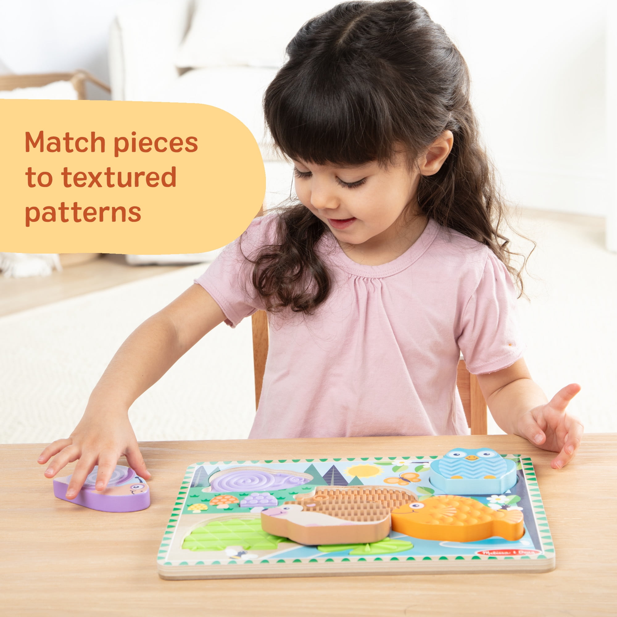 Melissa & Doug Forest Friends Touch & Feel Wooden Puzzle, 5-Piece Chunky Toddler Puzzle with Animals & Textured Silicone Puzzle Board Inlays for Ages 2+