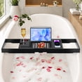 thumbnail image 2 of Artmeer Bamboo Bathtub Caddy Tray, Expandable Bath Table with Cup Holder, Book and Tablet Stand, Bathroom Organizer with Extending Sides, Black, 2 of 8