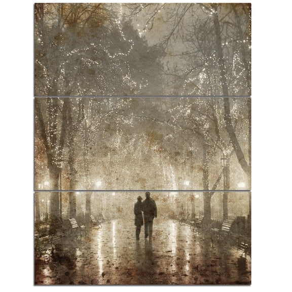 Designart 'Couple Walking in Night Lights ' Landscape Photography Canvas Print