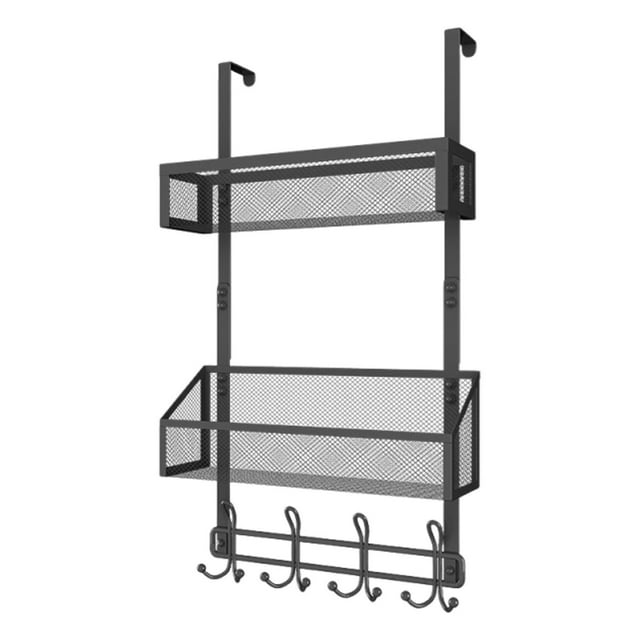 Organizador de almacenamiento para la parte trasera de la puerta, organizador colgante para puerta y 4 ganchos para despensa. Nivel doble negro