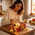 thumbnail image 4 of HHJZPR Artificial Maple Leaf Berry Candle Ring Wreath,9.84 Inch Fall Mini Wreath for Jar Candle Lantern Thanksgiving Harvest Table Decor, 4 of 6