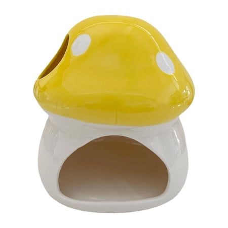 Bvdfgk Ceramic Hamster House Indoor Cute Mushroom Shaped for Ferret Small Pets Rats Yellow
