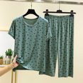 thumbnail image 2 of Bovxnpu Women's Pajamas Set Cotton Loose Floral Short Sleeve Capris Pants Pajamas Set, 2 of 6