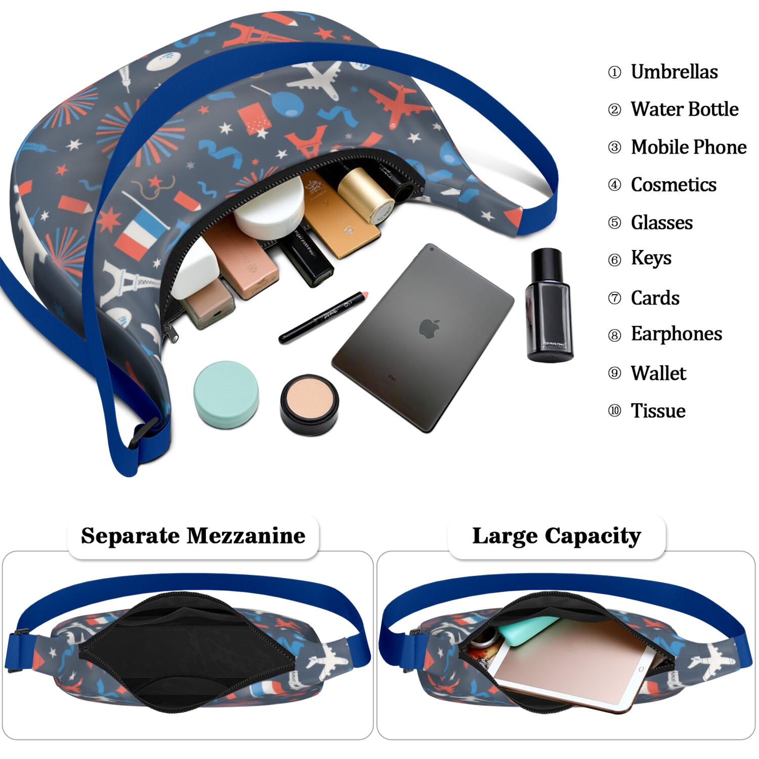 Eiffel Tower Crescent Crossbody Bag Lightweight Bag for Unisex Women Men Casual