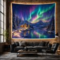 thumbnail image 6 of Snowy Cabin Beside a Reflective Aurora Lake, Cozy Digital Art for Nature Lovers, Winter Mountain Decor, Christmas Gift, Tapestry Wall Hanging for Living Room and Study Room, 6 of 7
