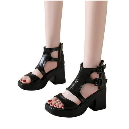

Women Sandals Savings Clearance 2023! KBODIU Women s Chunk Low Heel Pump Sandals Thick Heel Thick Bottom Buckle Sandals