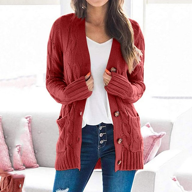 Pull Hiver Cardigan Manches Longues Boutonnage Ouvert sur le devant avec Poche