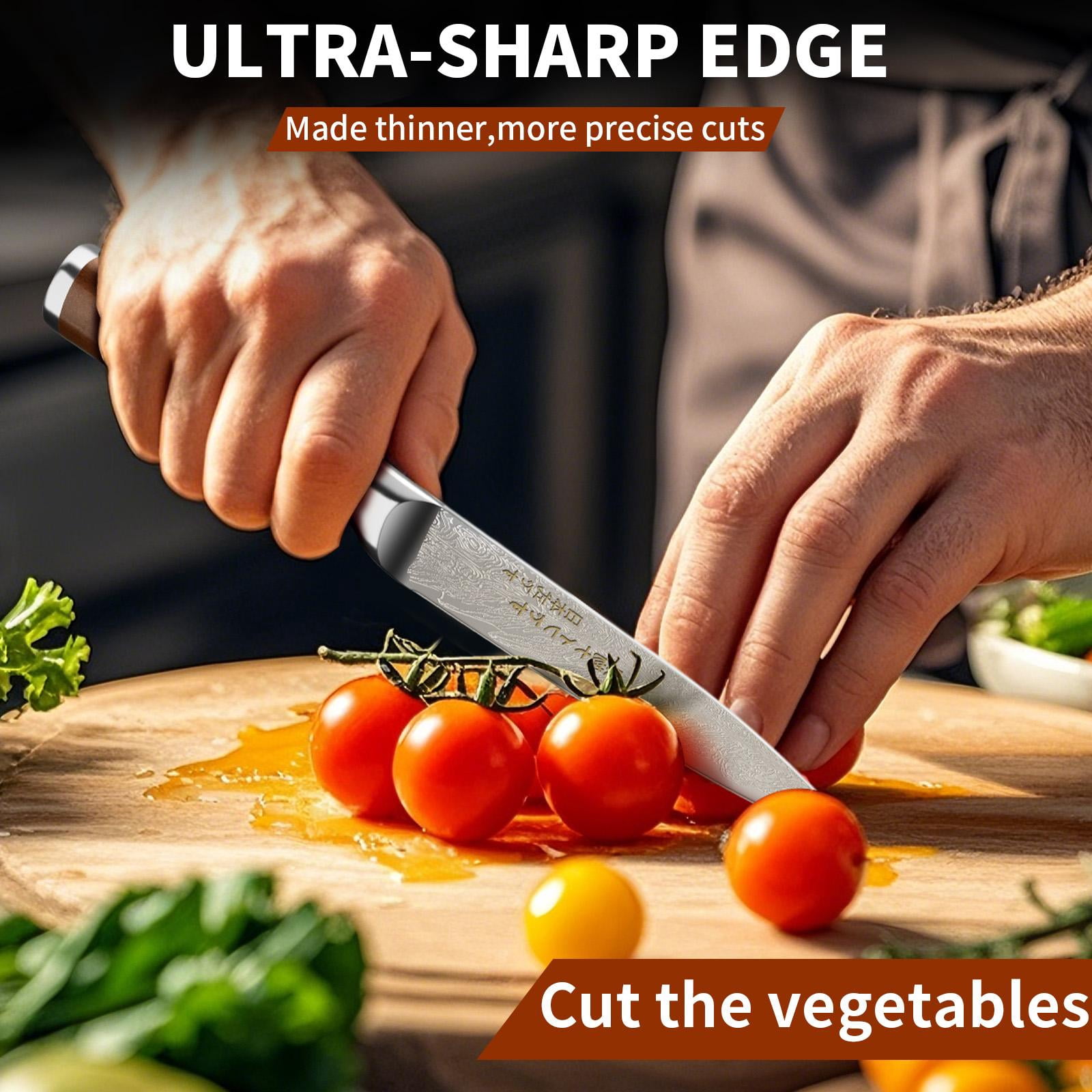 4pcs Japanese All Steel Kitchen Knives Block Set, Sharp Blade Chef Knife with Imitation Wooden Handle, Professional Cutting Tool for Bone, Meat, Fish, Vegetables. Ideal Chef Christmas Gift.