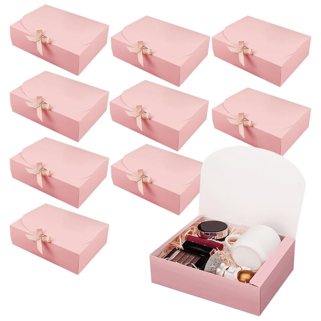 10 Pack Cajas de Regalo de Boda, Caja de Regalo con Lazo de Satén, Caja para Regalo de Cartón para Propuestas de Dama de Honor, Adecuadas para Boda, Cumpleaños, Navidad (Rosa)
