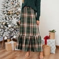 thumbnail image 2 of Women’s Long Plaid Skirt Elastic Waist Tiered Maxi Skirt Lightweight Soft Fabric Casual Style for Daily Wear Dark Green 2XL, 2 of 6