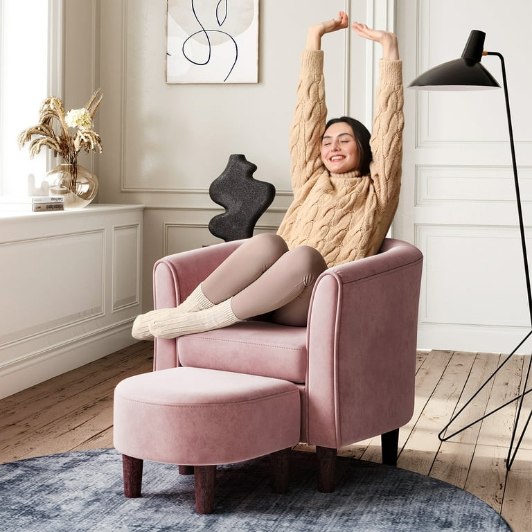 LINSY HOME Modern Velvet Accent Armchair with Ottoman for Bedroom Sitting Pink Walmart
