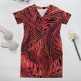 thumbnail image 2 of Summer V-Neck Short-Sleeved Dress Home Loose Skirt Polynesian Vintage Pattern Design Pocket Dress Party Dress, 2 of 7