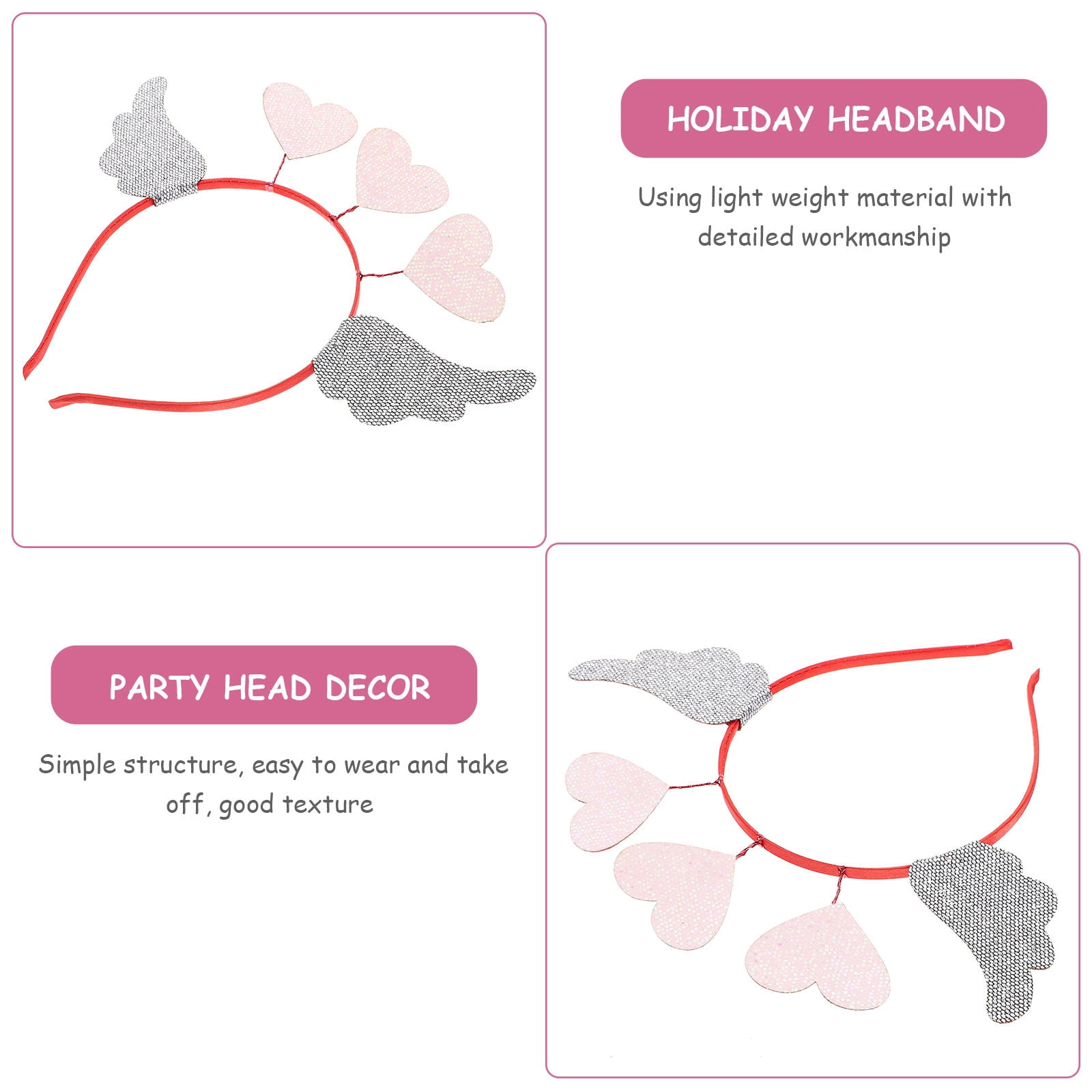 LOLIPPYY Valentine Heart Headband for Adults Pink Lightweight Party Headwear with Heart Design