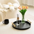 thumbnail image 6 of MODE HOME Set of 2 Black Crocodile Leather Round Trays, Decorative Wood Ottoman Serving Trays with Metal Handles for Coffee Table & Home Accents, 6 of 7