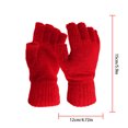 thumbnail image 3 of Red Men's And Women's Winter Warm Solid Color Knitted Half-finger Gloves, 3 of 3