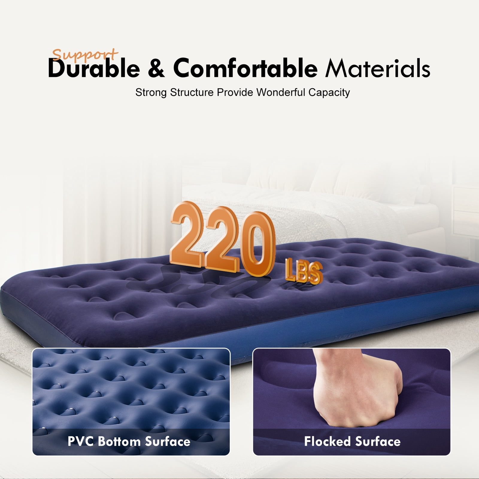 Honeydrill Twin Size Air Mattress Inflatable Bed, Blow Up Mattress Camping Sleeping Pad