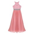 thumbnail image 3 of Eandarui Kids Flower Girl Floral Lace Dress Halter Neck Chiffon Long Junior Bridesmaid Dress Pageant Pink 16, 3 of 7