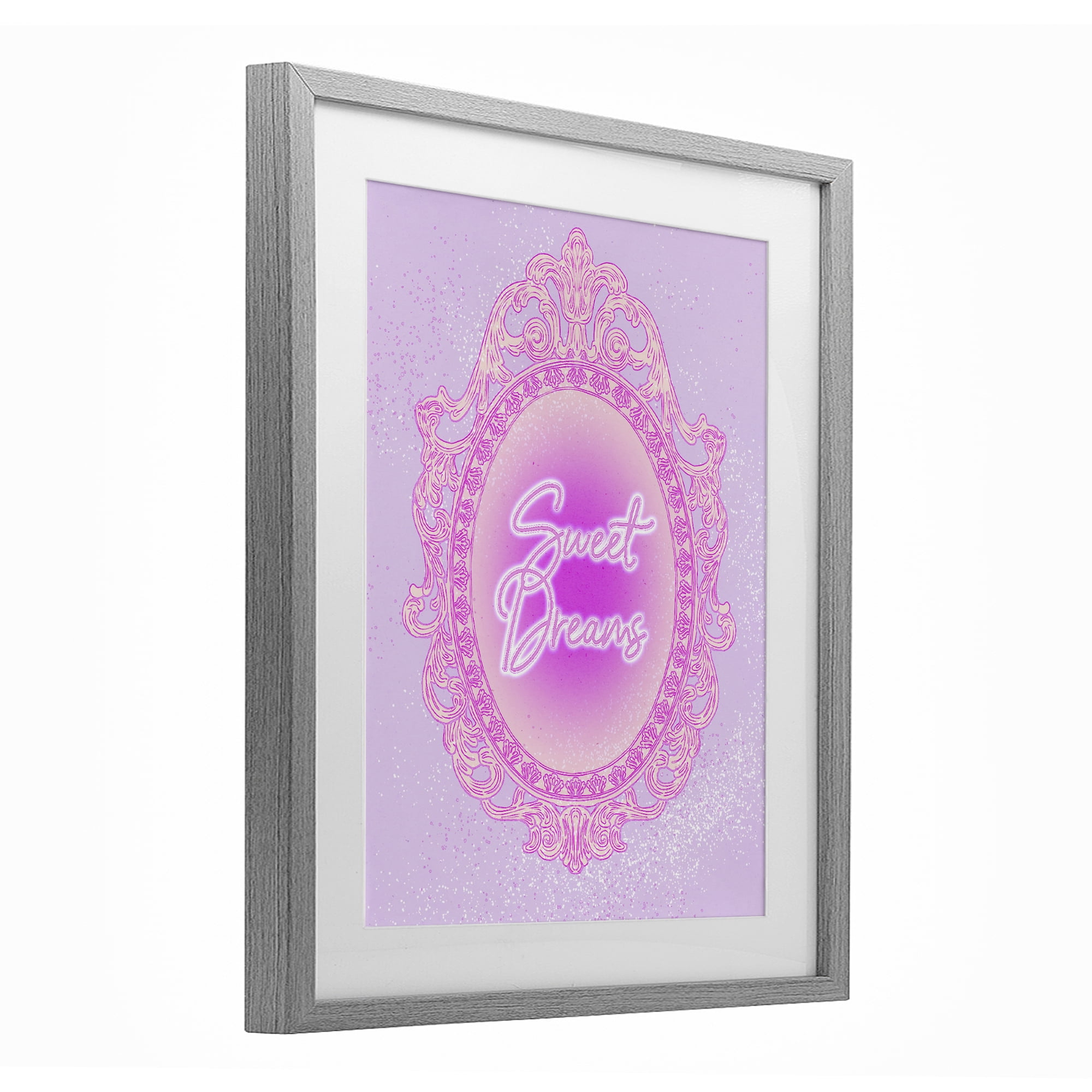 Stupell Industries Sweet Dreams Ornate Mirror Gray Framed Print Under Glass, design by Ziwei Li