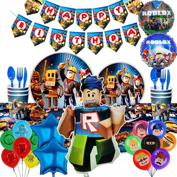 Roblox Birthday Party Decoration Set Banners Balloon Cake Toppers Swirls 100pcs