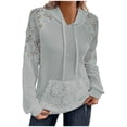 thumbnail image 3 of VEKDONE Womens Trendy Hoodies Lace Patchwork Hollow Out Textured Hooded Sweatshirt Casual Drawstring Pullover, 3 of 7