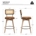 thumbnail image 3 of Zesthouse 26.2" Swivel Counter Height Bar Stools Set of 2, Upholstered Faux Leather Counter Stools with Rattan Back, Mid Century Barstools with Solid Wood Frame for Kitchen Island, Brown, 3 of 10