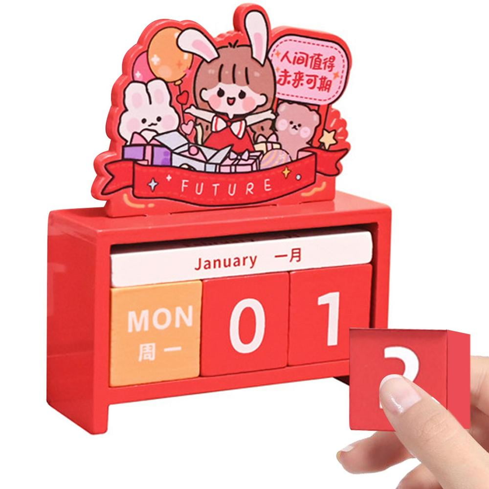 Laideyi Wooden Block Calendar Cute Perpetual Calendar Blocks for Desk