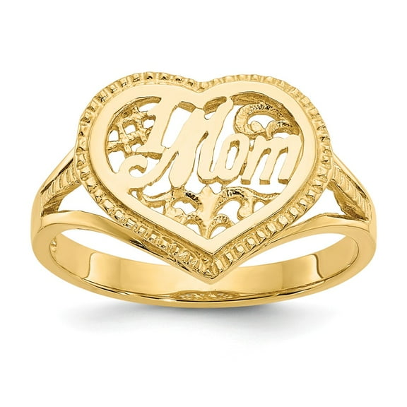 14K Yellow Gold Ring Band Themed #1 Mom in Heart