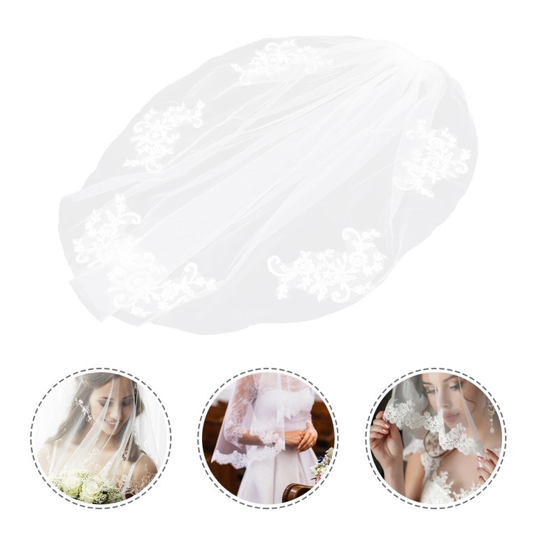 Frcolor Elegent Lace Appliques Wedding Veil Crystal Beaded with Comb