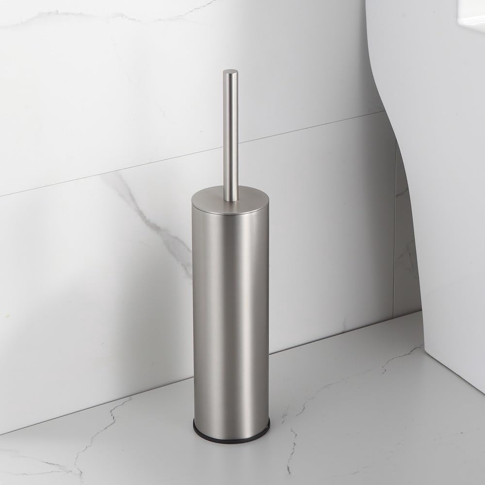 Toilet Brush and Holder Set Brushed Nickel Round Stainless Steel