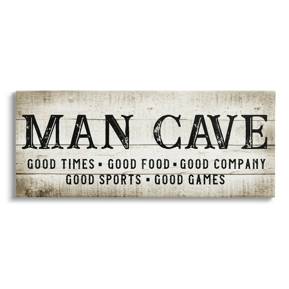 Stupell Industries Man Cave Rustic Grain Pattern Typography Sign Graphic Art Gallery Wrapped Canvas Print Wall Art, Design by CAD Designs