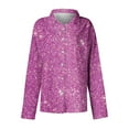 thumbnail image 3 of Womens Tops Plus Size Long Sleeved Regular Casual Series Printed Lapel Button Up Shirt Pink M, 3 of 4