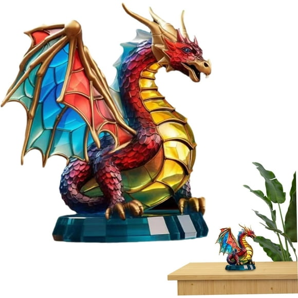 Crystal Acrylic Dragon Figurine Collectible with Base, Emulational Decor Colorful Statue Decoration Small Mythical Animal Fengshui Home Statue Gift
