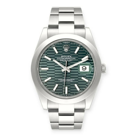 Pre-Owned Rolex Datejust 41 Mint Green Motif Dial Steel Mens Watch